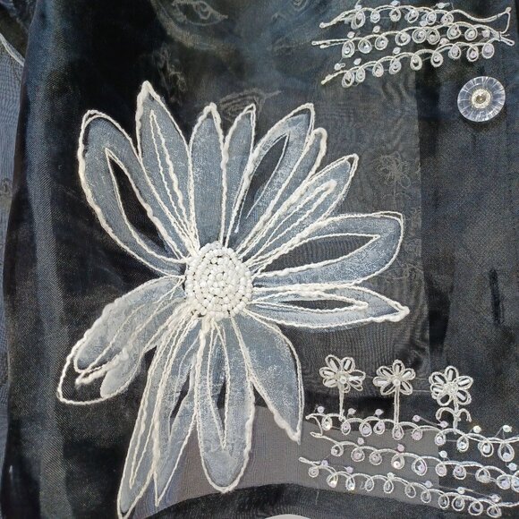 Sheer Black Embroidered Womens L Top Floral Art to Wear Boho Whimsigoth Indie - Picture 2 of 7